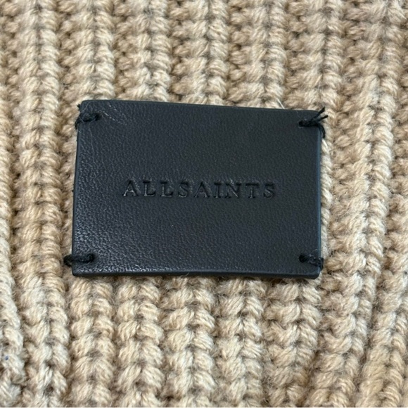 ALLSAINTS TRAVELING RIB KNIT BEANIE HAT WOOL BLEND TAN STOCKING CAP QUIET LUXURY - Picture 6 of 7